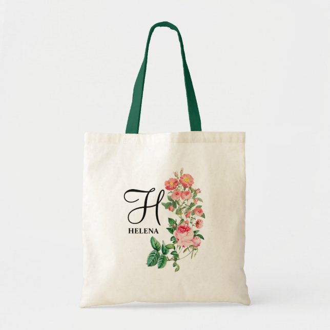 Vintages botanisches Monogramm Tragetasche (Vorne)