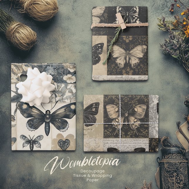 Vintages botanisches Moth Collage Halloween Geschenkpapier Set (Von Creator hochgeladen)