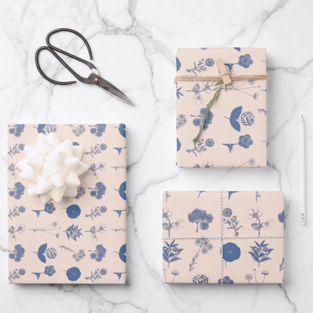 Vintages botanisches Muster für Blumenbezeichnunge Geschenkpapier Set (Vorderseite)