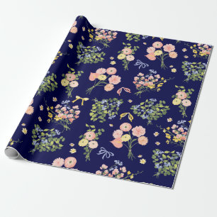 Vintages Botanisches Navy Blush Pink Floral Elegan Geschenkpapier