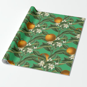 Vintages botanisches Orange Fruchtblossom Muster Geschenkpapier