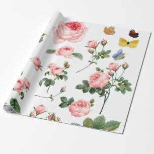 Vintages BOTANISCHES PINKROSES-PAPIER Geschenkpapier