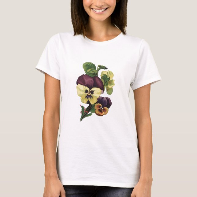 Vintages botanisches - Stiefmütterchen in der T-Shirt (Vorderseite)