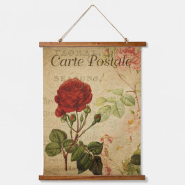 Vintages botanisches Tapestry - Französische Rote  Wandteppich Mit Holzrahmen