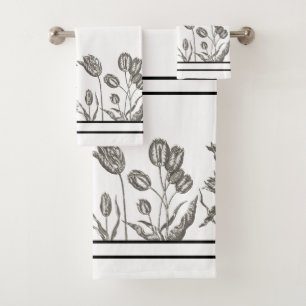 Vintages botanisches Tulpe-Blumen-Bad-Tuch-Set Badhandtuch Set