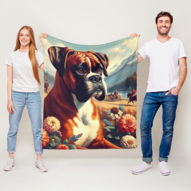 Vintages Boxer-Hundbild Fleecedecke (Beispiel)