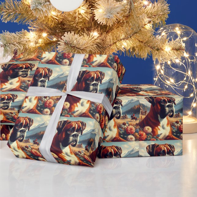 Vintages Boxer-Hundbild Geschenkpapier (Feiertage)