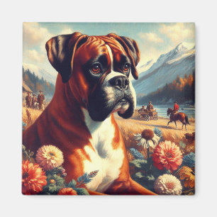 Vintages Boxer-Hundbild Magnet