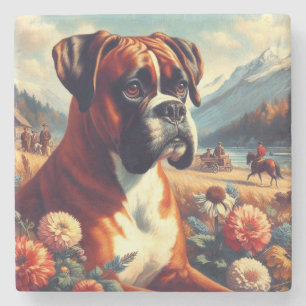 Vintages Boxer-Hundbild Steinuntersetzer