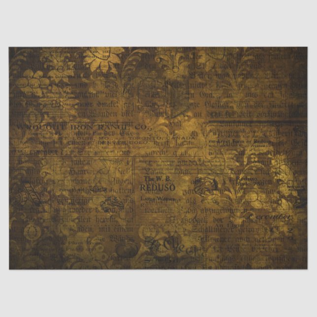 Vintages Brass Gold Grunge Damaskaskript Seidenpapier (Vorderseite)