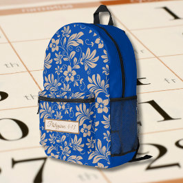 Vintages braunes und blaues Blumenmuster mit Bibel Bedruckter Rucksack