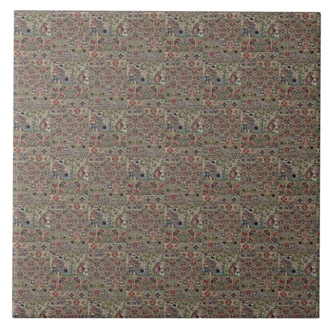 Vintages britisches Stickereimuster Blau Pink Fliese (Vorderseite)
