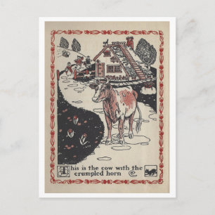 Vintages Buch Illustration Kuh mit geruchtem Horn Postkarte