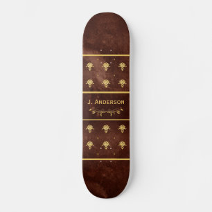 Vintages Buchleder-Muster Brown und Gold Damask Skateboard