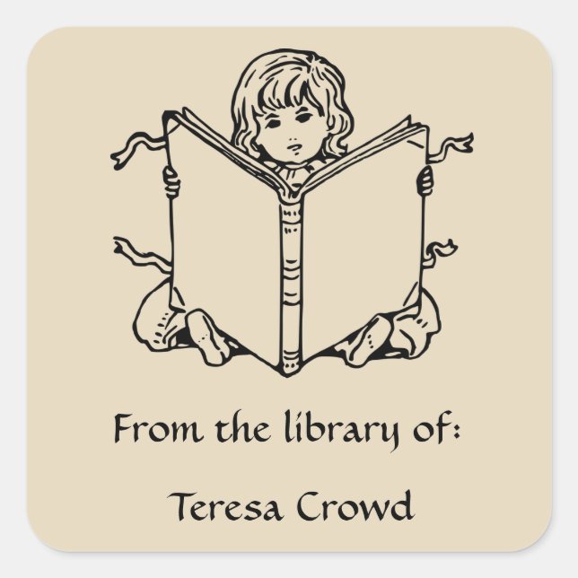 Vintages Buchzeichen für Kindersitzungen Quadratischer Aufkleber (Vorderseite)