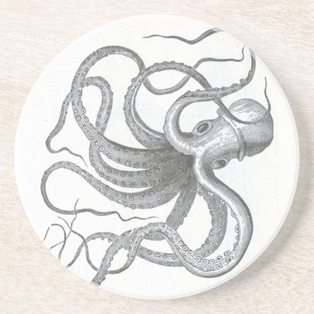 Vintages Buchzeichnen Seesteampunk Krake Sandstein Untersetzer (Vorne)