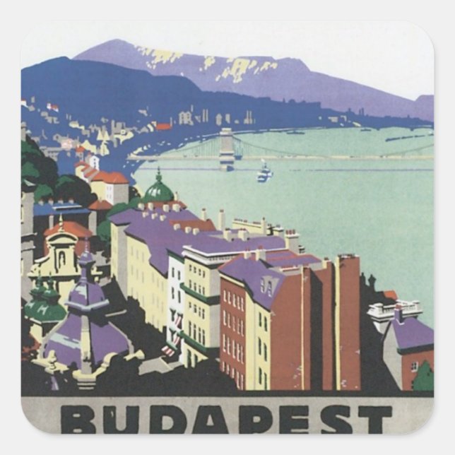 Vintages Budapest Ungarn Quadratischer Aufkleber (Vorderseite)
