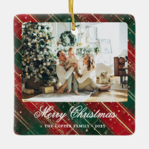 Vintages Buffalo Kariertes Foto Weihnachten Keramikornament