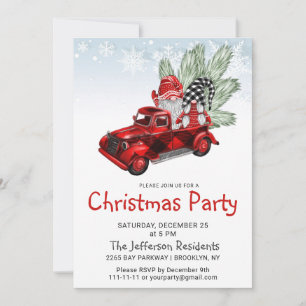 Vintages Buffalo Red Truck & Gnomes Weihnachtsfest Einladung