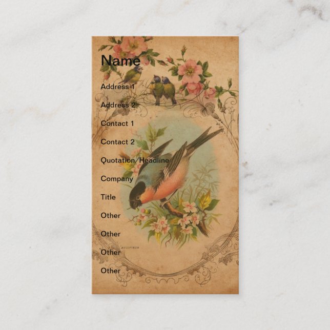 Vintages Bulfinch Visitenkarte (Vorderseite)