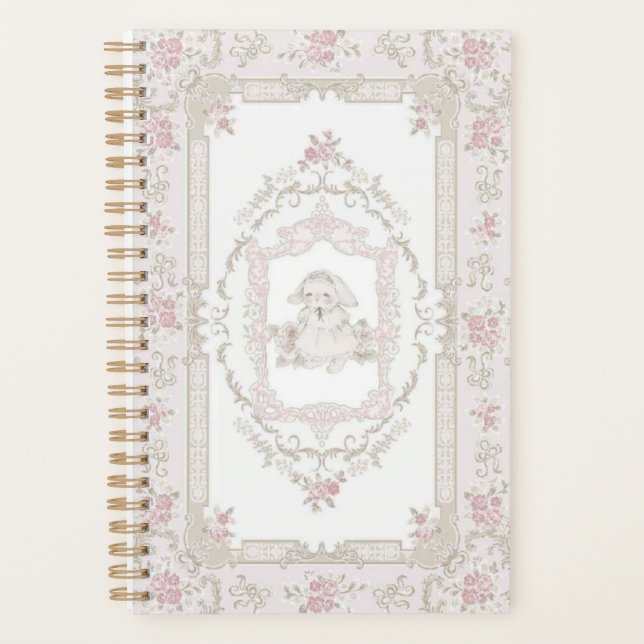 Vintages Bunny & Pink Roses Notebook Planer (Vorderseite)