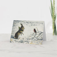Vintages Bunny & Robin In einer schneebedeckten Fe