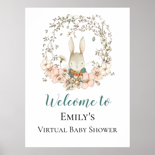 Vintages Bunny Script Welcome Virtual Baby Dusche Poster (Vorne)