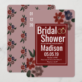 Vintages Burgundy Blue Blush Botany Brautparty Einladung