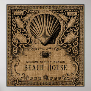 Vintages Burlap Beach House Poster