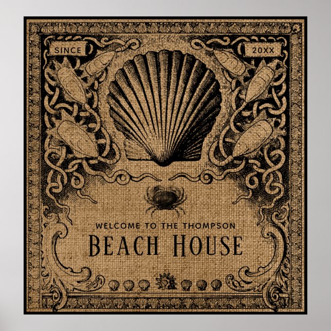 Vintages Burlap Beach House Poster (Vorne)
