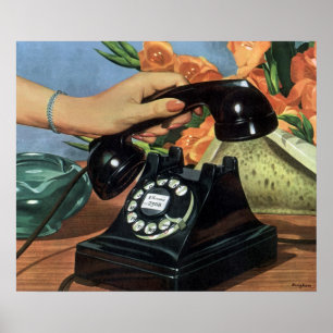 Vintages Business, antikes Telefon mit Rotary-Einw Poster
