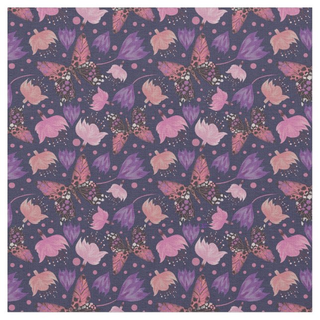 Vintages Butterfly Blue Floral Pattern Stoff (Nahaufnahme)