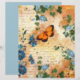 Vintages Butterfly Blue Flowers Scrapbook Paper
