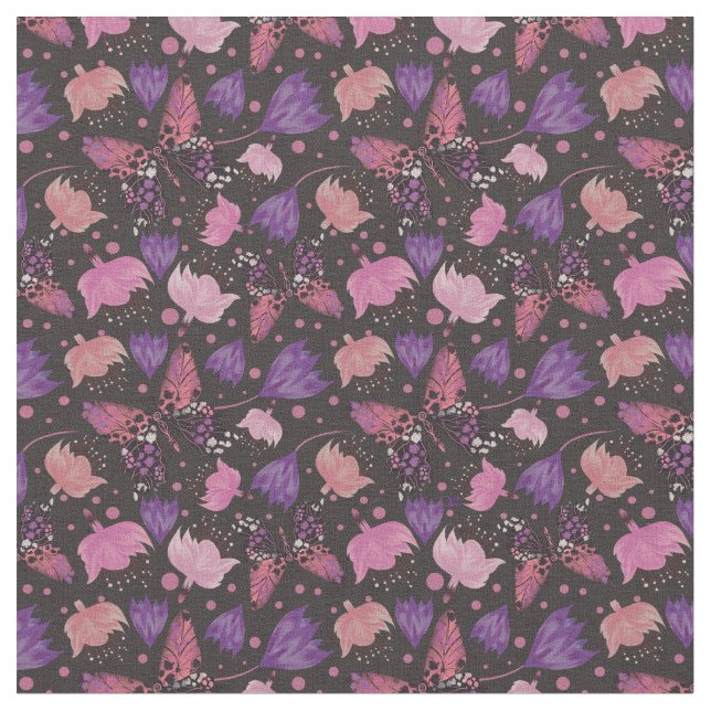 Vintages Butterfly Brown Floral Pattern Stoff (Nahaufnahme)