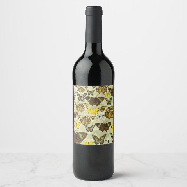 Vintages Butterfly-Diagramm Muster Weinetikett (Vorderseite)