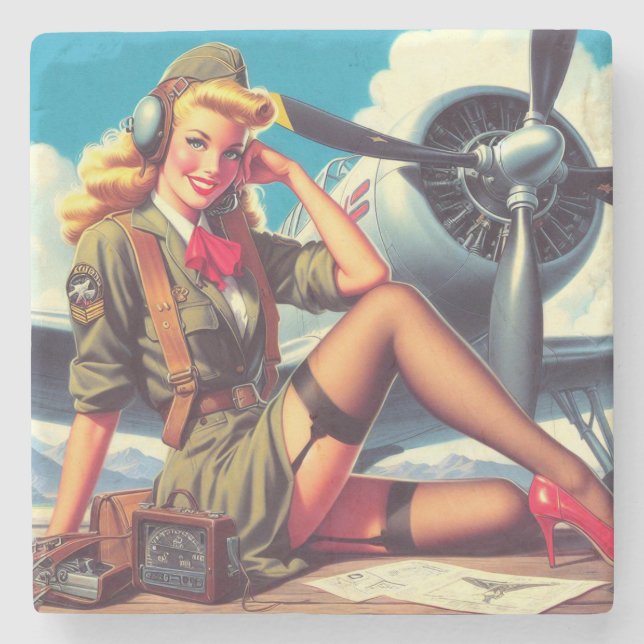 Vintages Button des Flugzeugs Steinuntersetzer (Vorderseite)