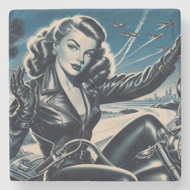 Vintages Button für Motorräder Steinuntersetzer (Vorderseite)