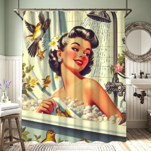 Vintages Button mit Dusche Duschvorhang