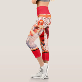 Vintages Button mit Retro-Rot Capri Leggings