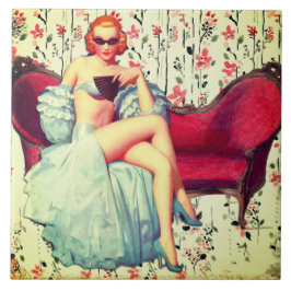 Vintages Button mit Retro-Rot Fliese