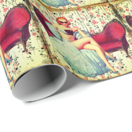 Vintages Button mit Retro-Rot Geschenkpapier