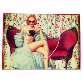 Vintages Button mit Retro-Rot Große Geschenktüte