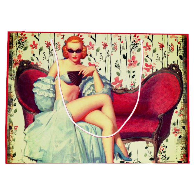 Vintages Button mit Retro-Rot Große Geschenktüte (Rückseite)