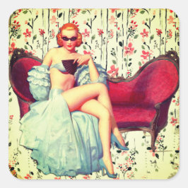 Vintages Button mit Retro-Rot Quadratischer Aufkleber