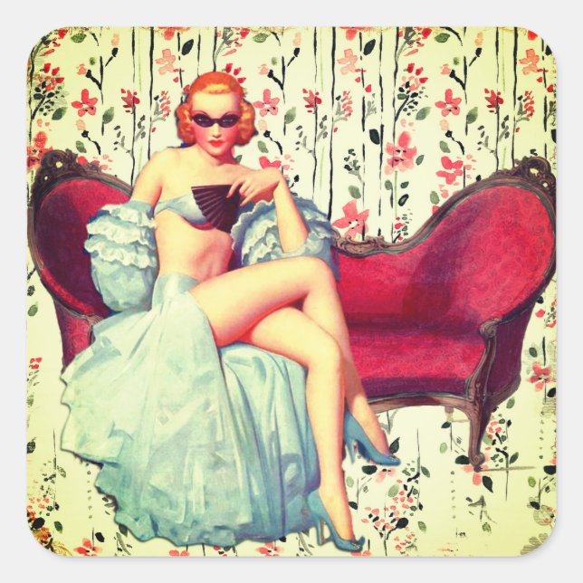 Vintages Button mit Retro-Rot Quadratischer Aufkleber (Vorderseite)