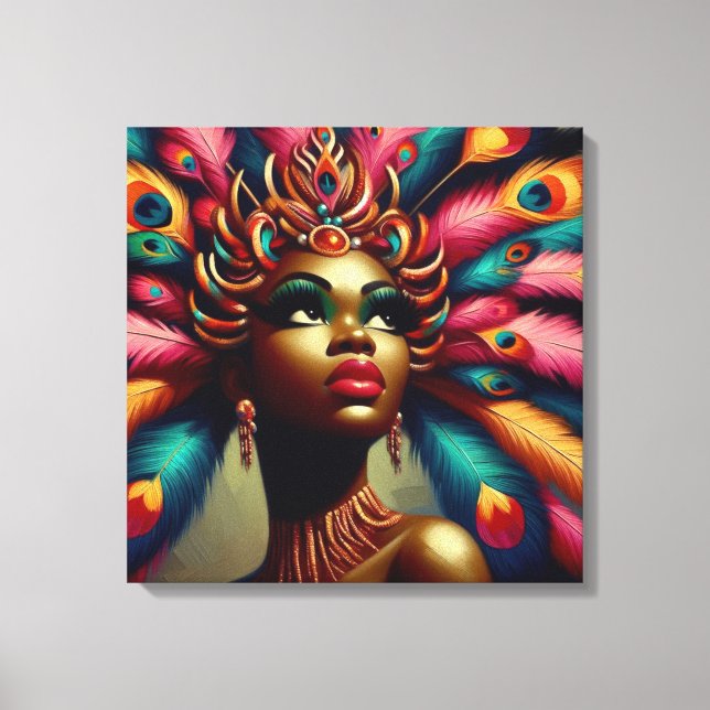 Vintages Button-Up Afrikanerinnen Fett Feathers 19 Leinwanddruck (Vorderseite)