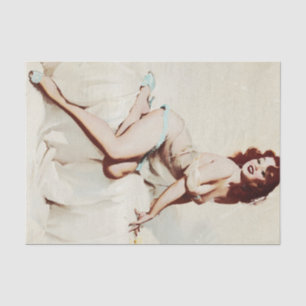 Vintages Button-Up Girl Brünette Frau Antik Pinup Seidenpapier