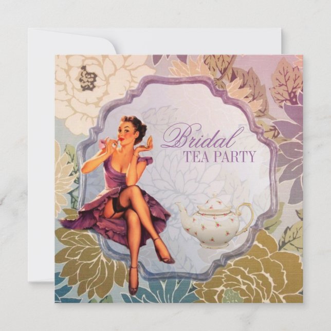 Vintages Button Up Girl Hausfrau Retro Brautparty Einladung (Vorderseite)