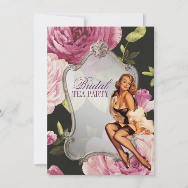 Vintages Button Up Girl Hausfrau Retro Brautparty Einladung (Vorderseite)