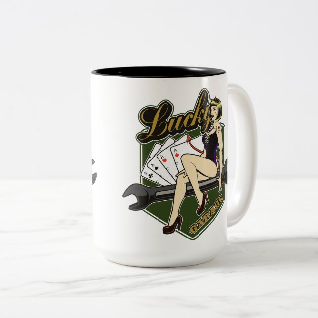 Vintages Button Up Girl Kaffee Tasse (VorderseiteRechts)